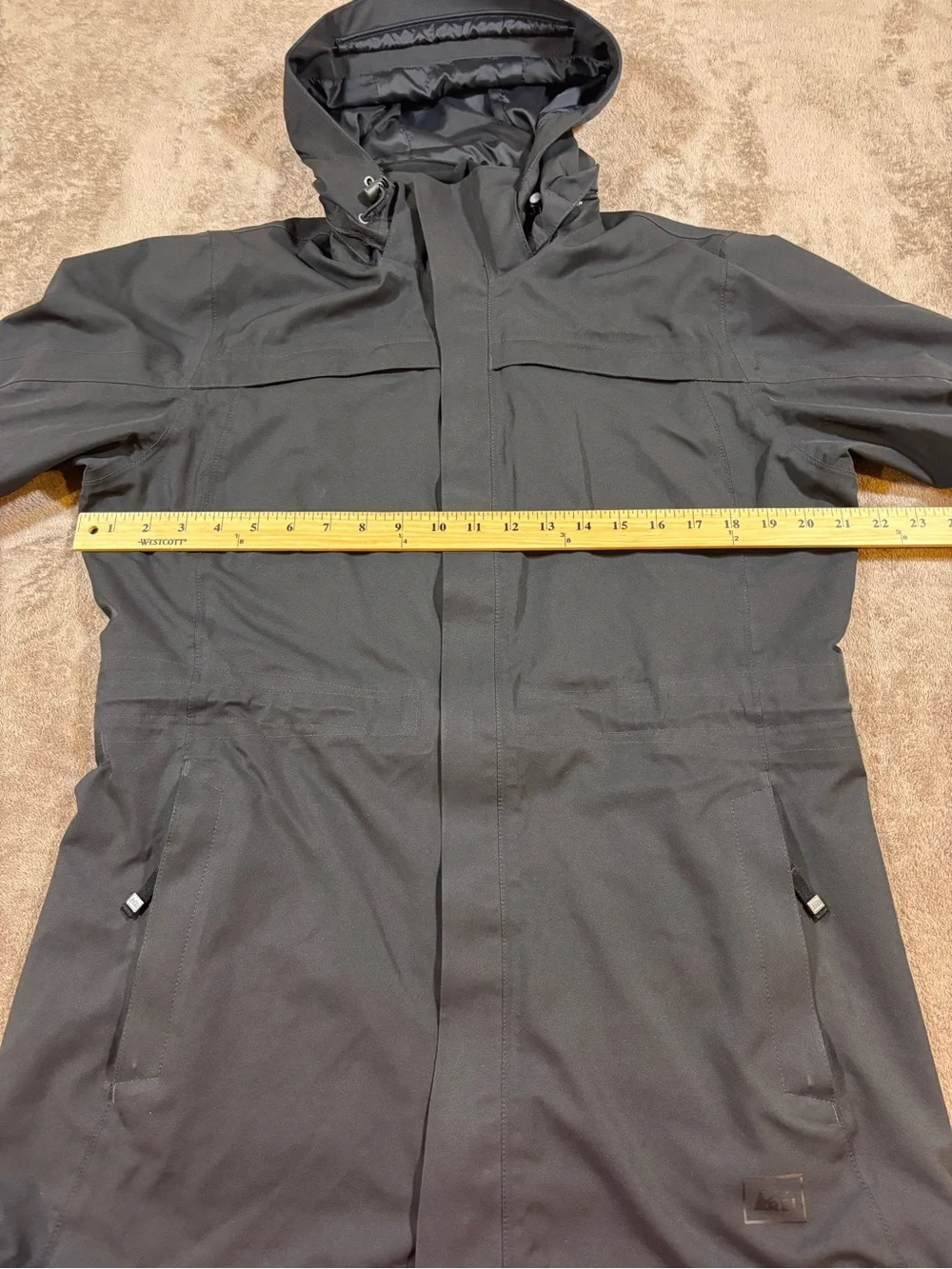 REI Elements Black Full Zip Hooded Rain Jacket Womens Medium Removable Hood